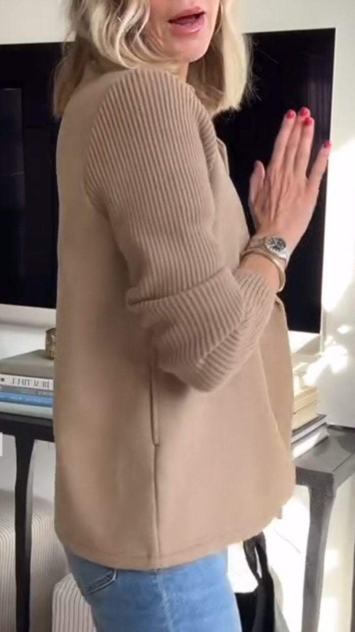 Chic Blazer with Textured Ribbed Sleeves