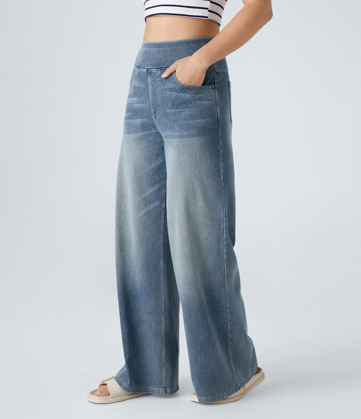 Lyvazza Flex™ Wide High Waisted Stretch Washed Jeans