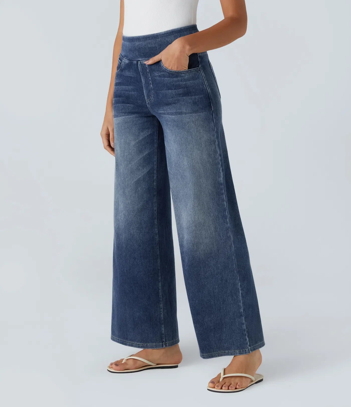 Lyvazza Flex™ Wide High Waisted Stretch Washed Jeans