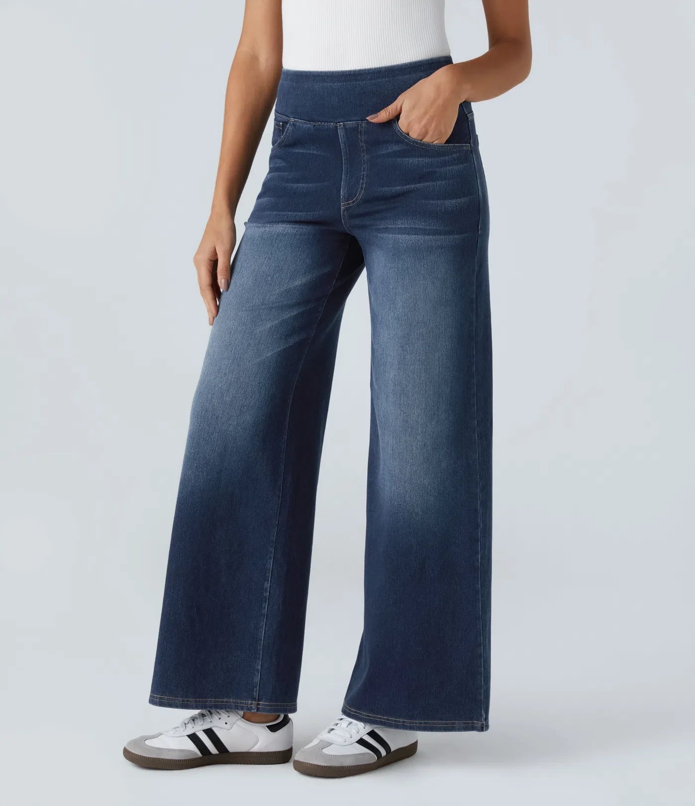 Lyvazza Flex™ Wide High Waisted Stretch Washed Jeans