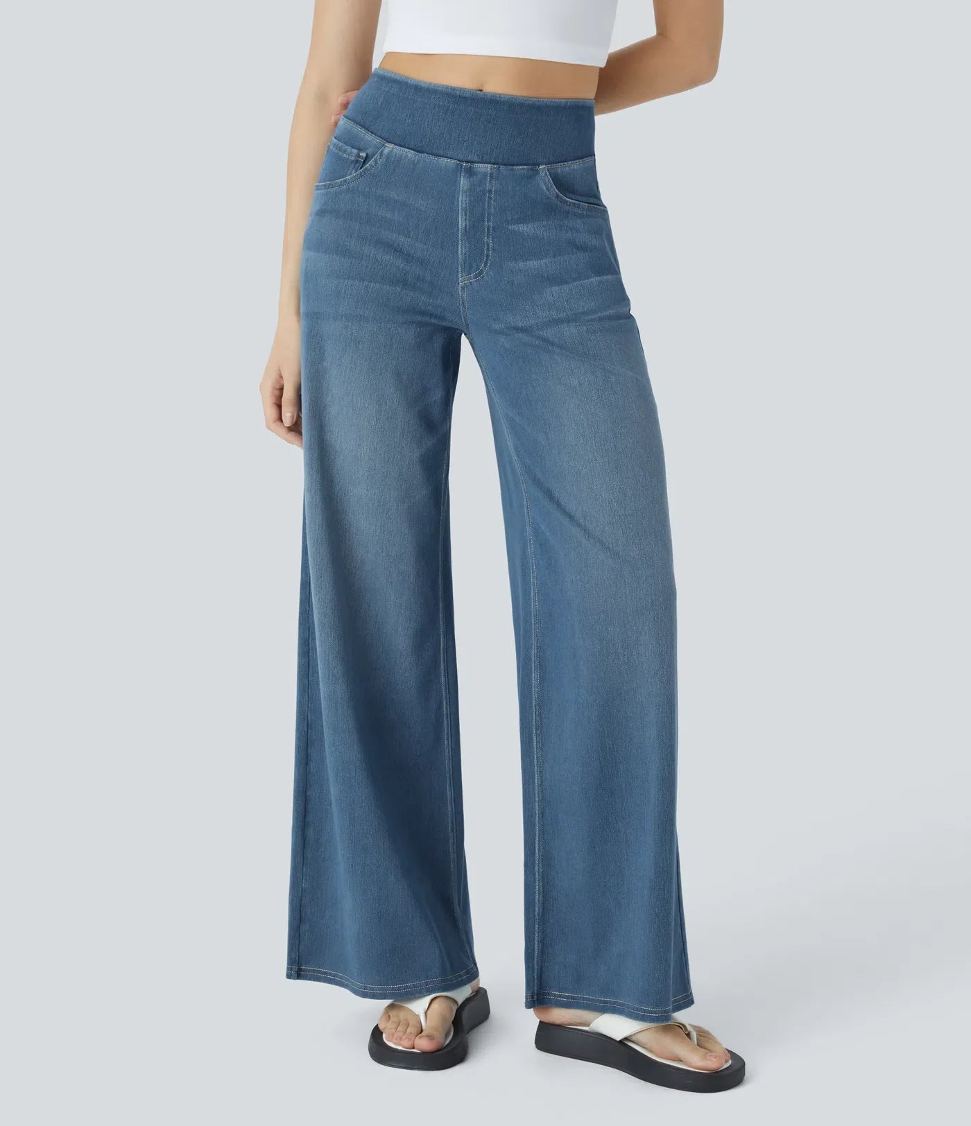 Lyvazza Flex™ Wide High Waisted Stretch Washed Jeans