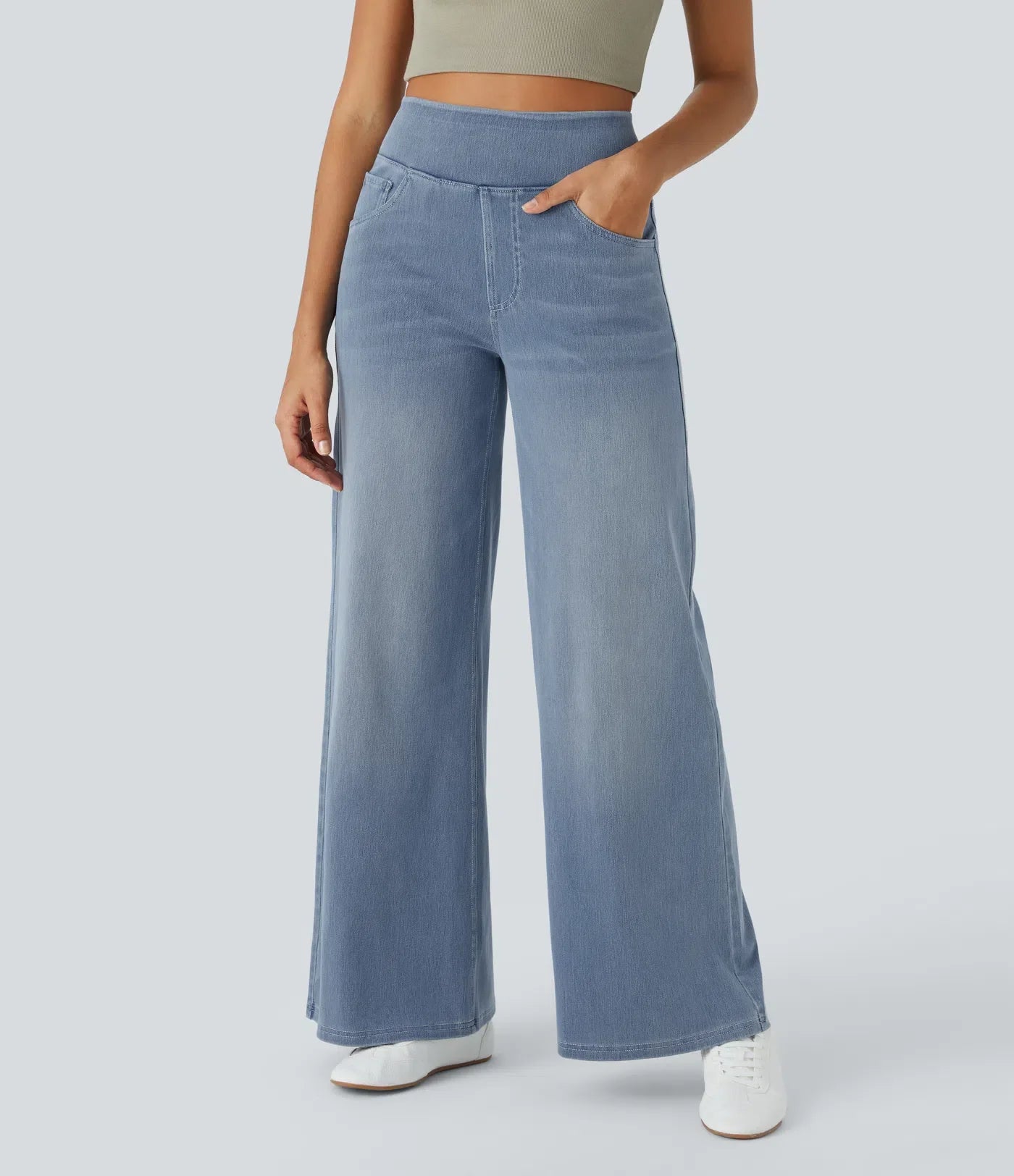 Lyvazza Flex™ Wide High Waisted Stretch Washed Jeans