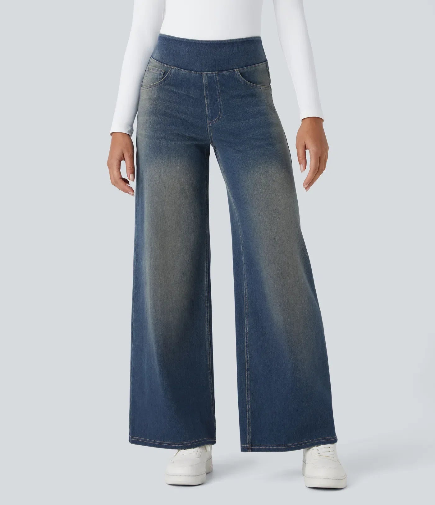 Lyvazza Flex™ Wide High Waisted Stretch Washed Jeans