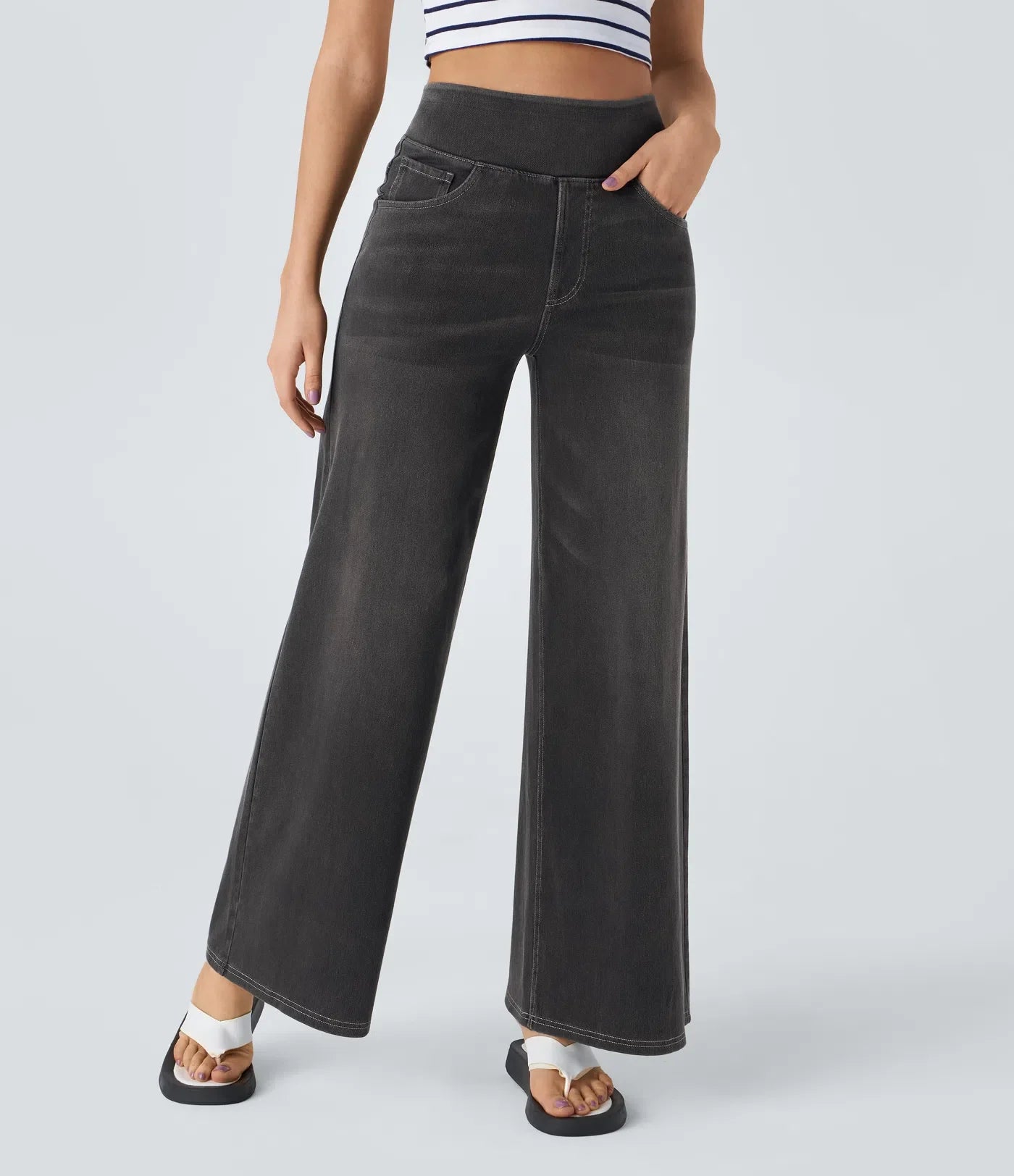 Lyvazza Flex™ Wide High Waisted Stretch Washed Jeans