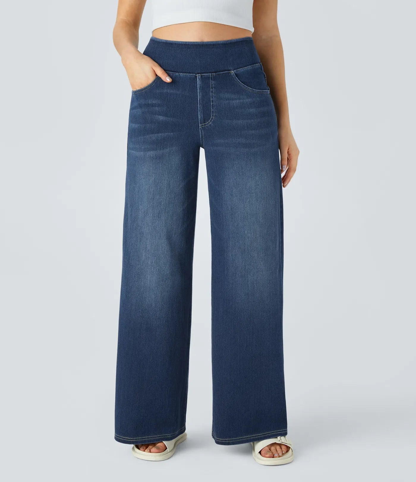 Lyvazza Flex™ Wide High Waisted Stretch Washed Jeans