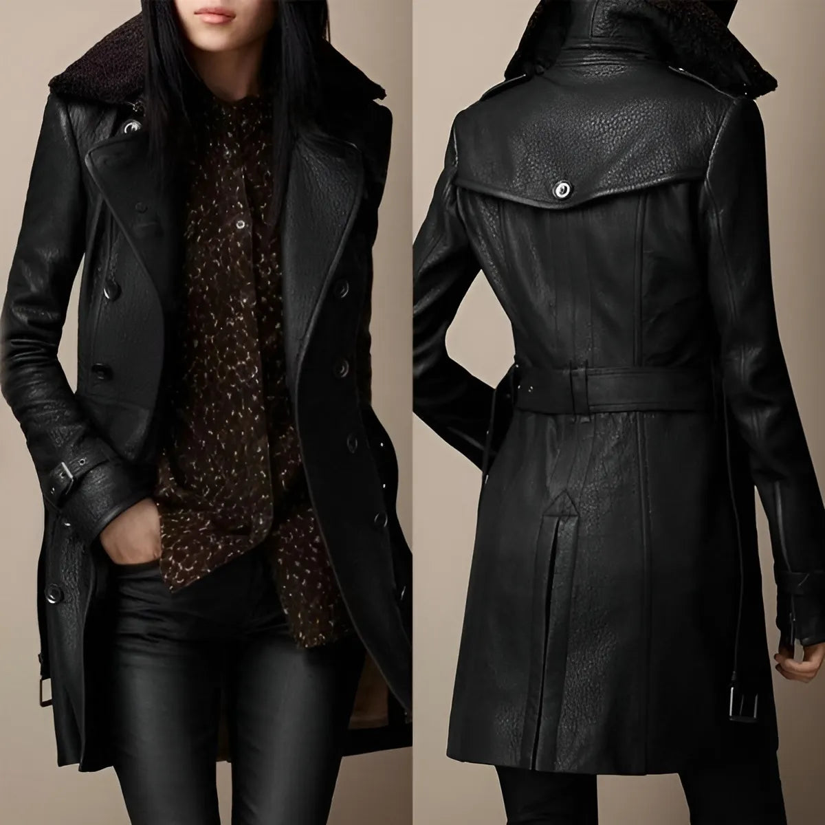 Elegant Leather 3/4 Coat