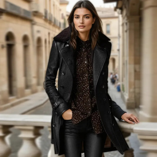 Elegant Leather 3/4 Coat